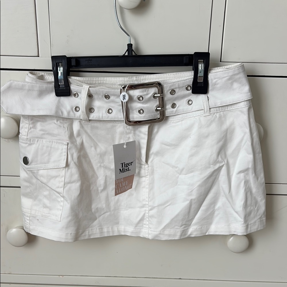 Tiger Mist white belted micro mini skirt